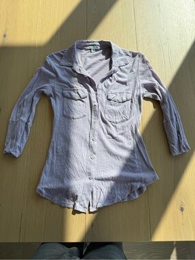 James Perse Standard Lilac Ribbed Panel Button Down Shirt Size 1